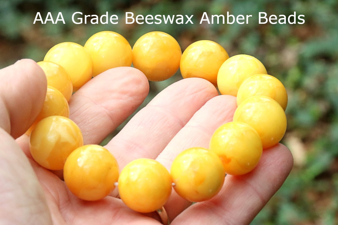 AAA Grade Beeswax Amber Beads – 14pcs, 18mm Round
