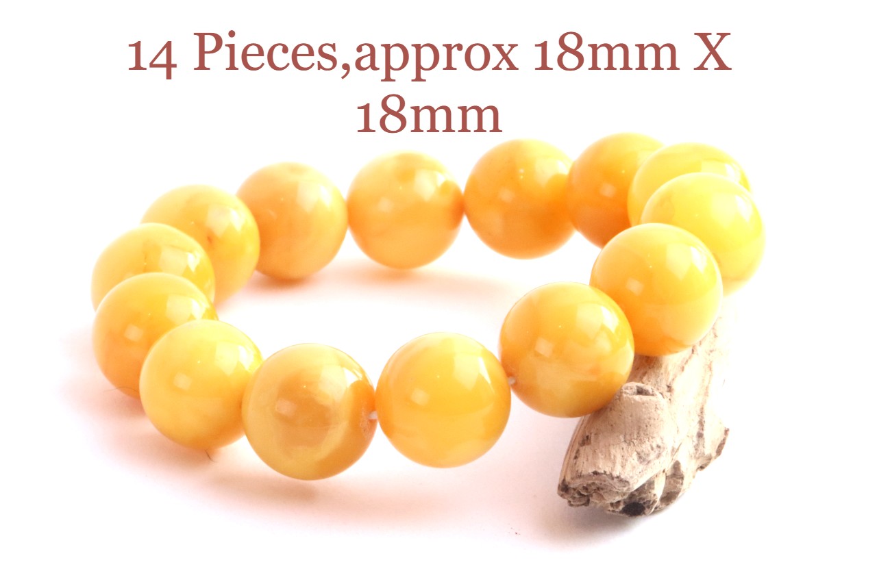 AAA Grade Beeswax Amber Beads – 14pcs, 18mm Round