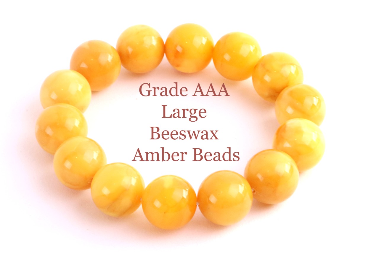 AAA Grade Beeswax Amber Beads – 14pcs, 18mm Round