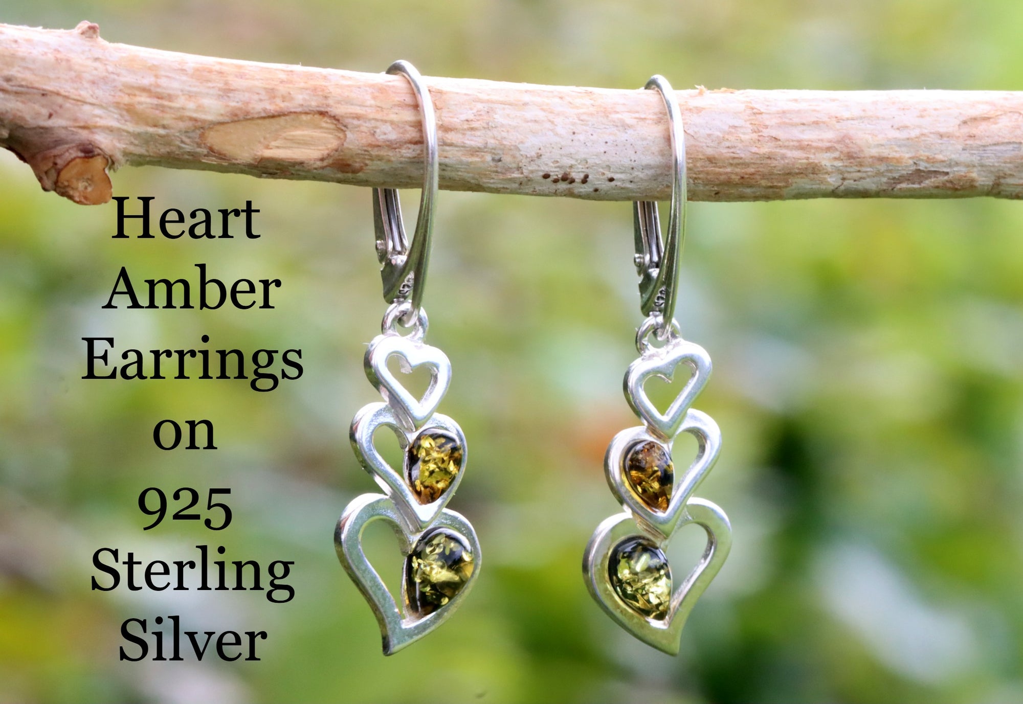 Sterling Silver Amber Heart Earrings