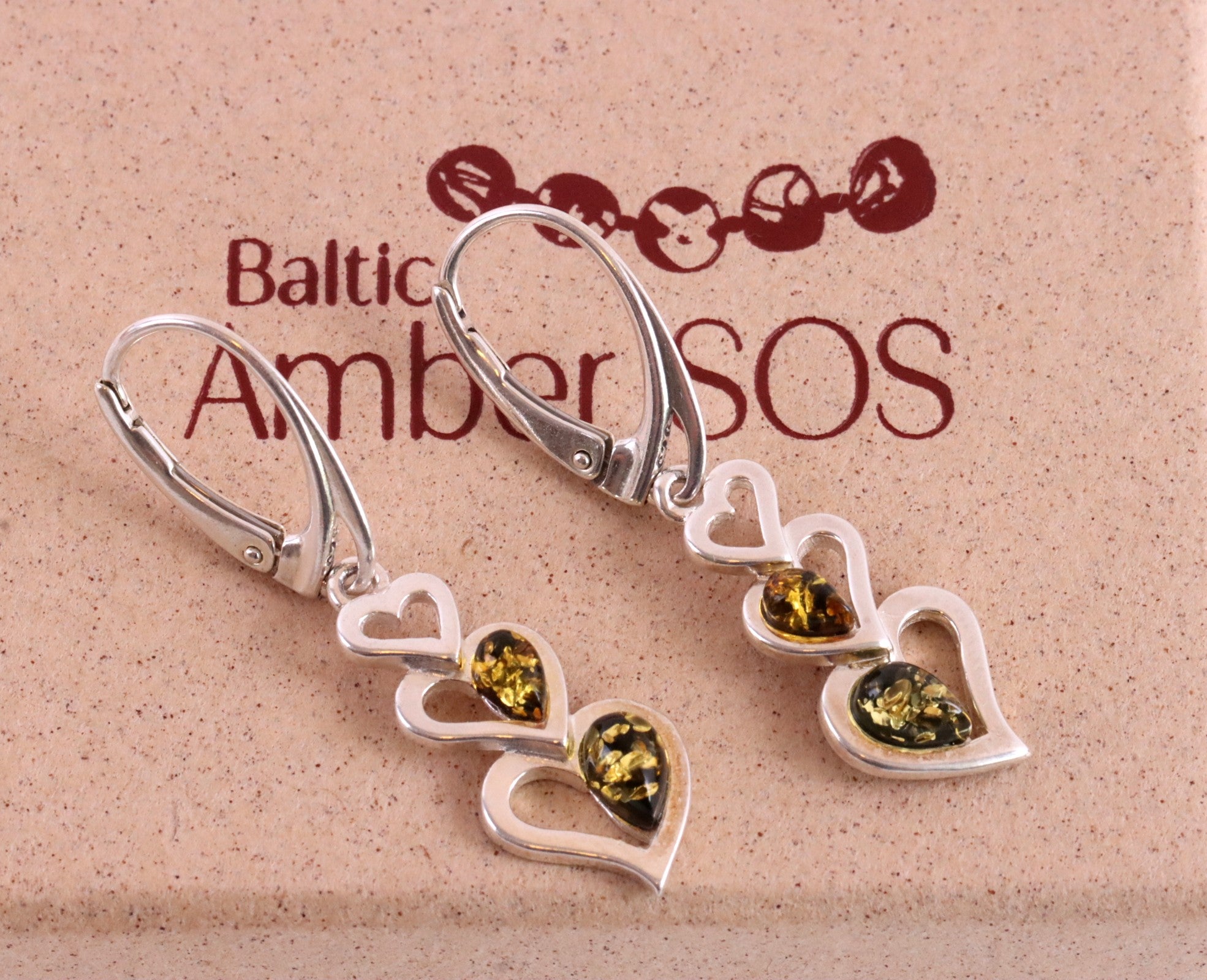 Sterling Silver Amber Heart Earrings