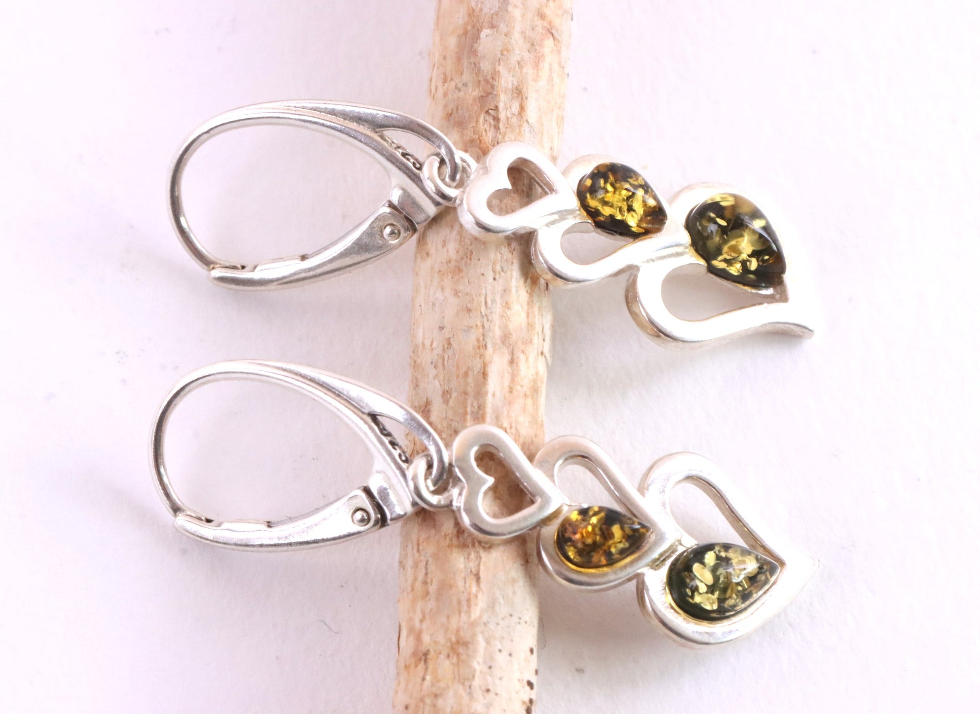 Sterling Silver Amber Heart Earrings