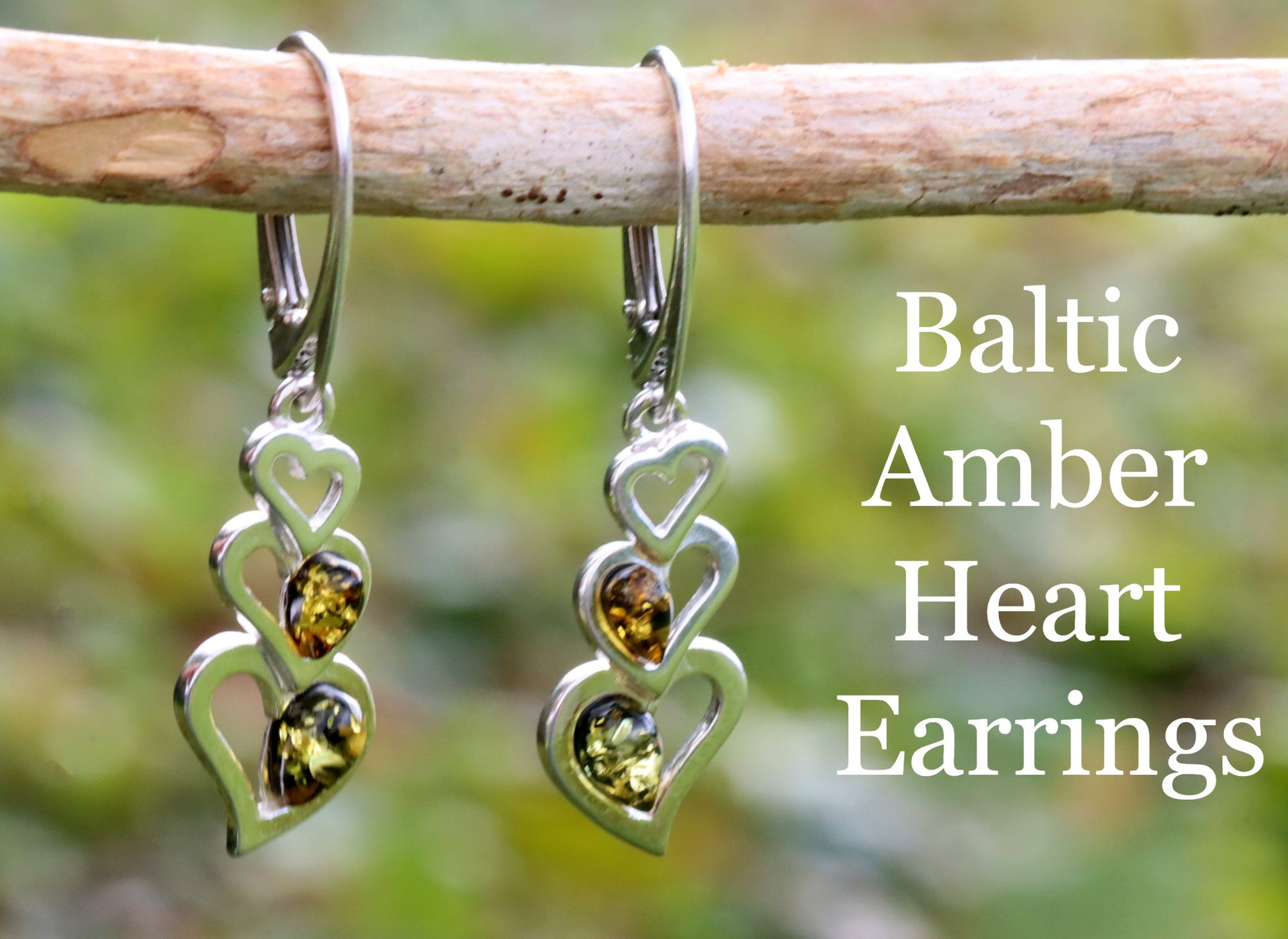 Sterling Silver Amber Heart Earrings