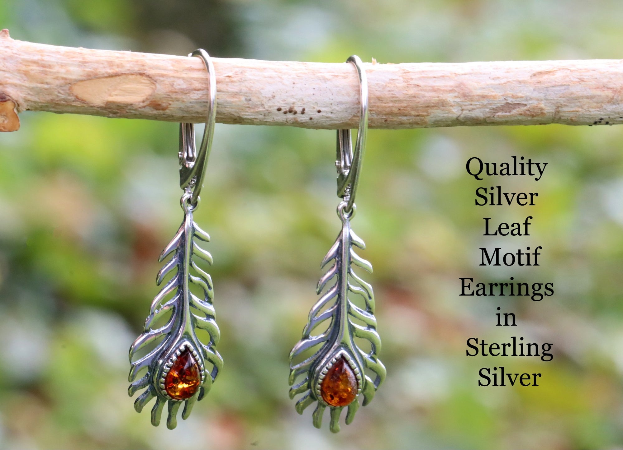 Leaf Motif Amber Earrings