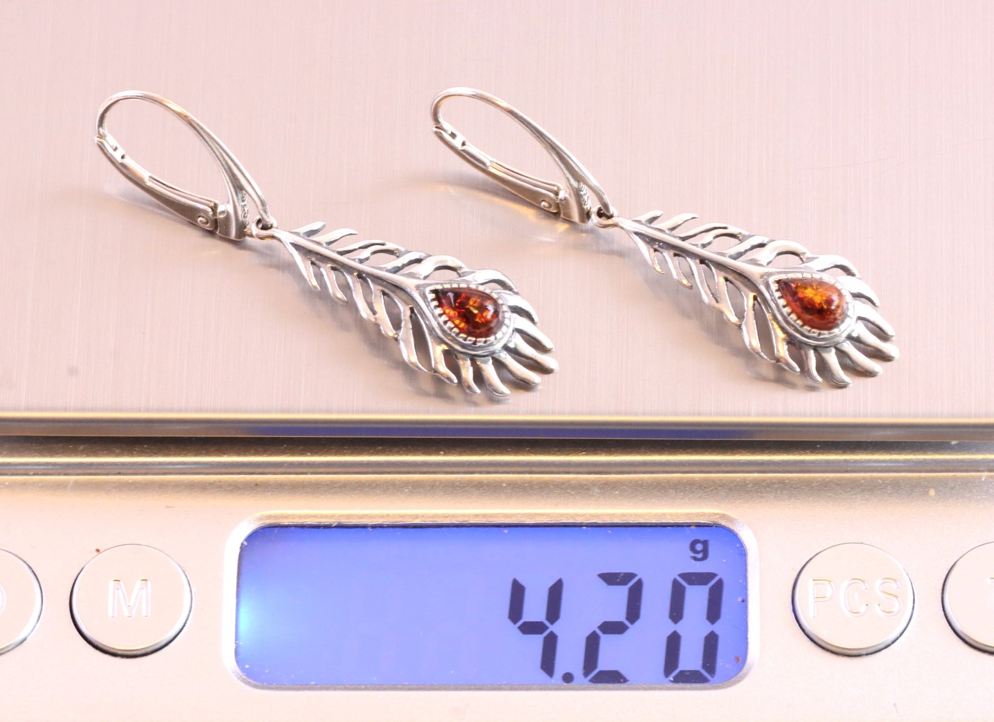 Leaf Motif Amber Earrings