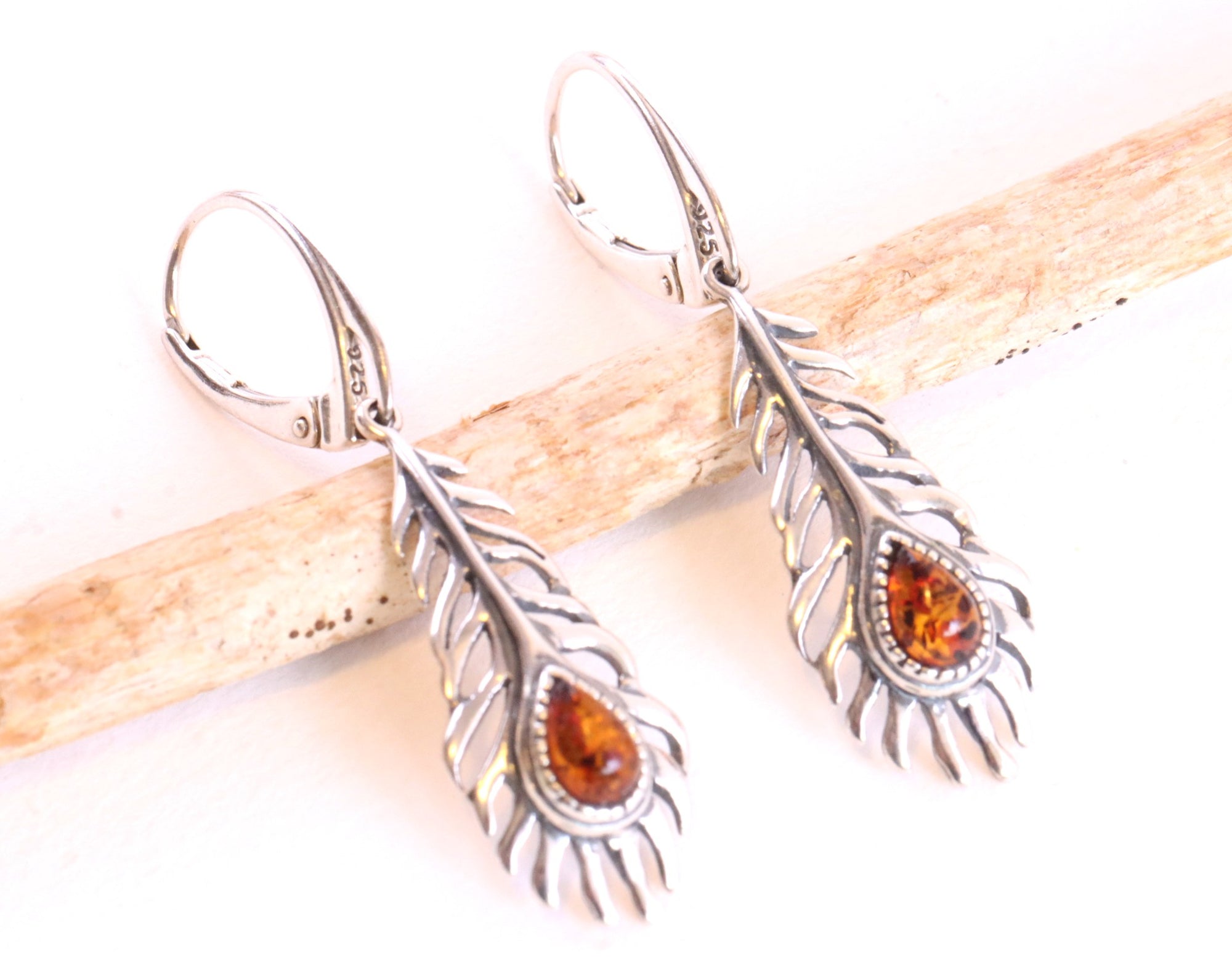 Leaf Motif Amber Earrings