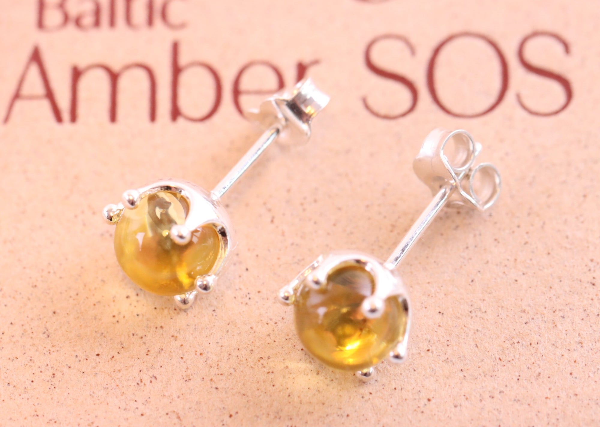 Pair of Tidy Round Amber Stud Earrings