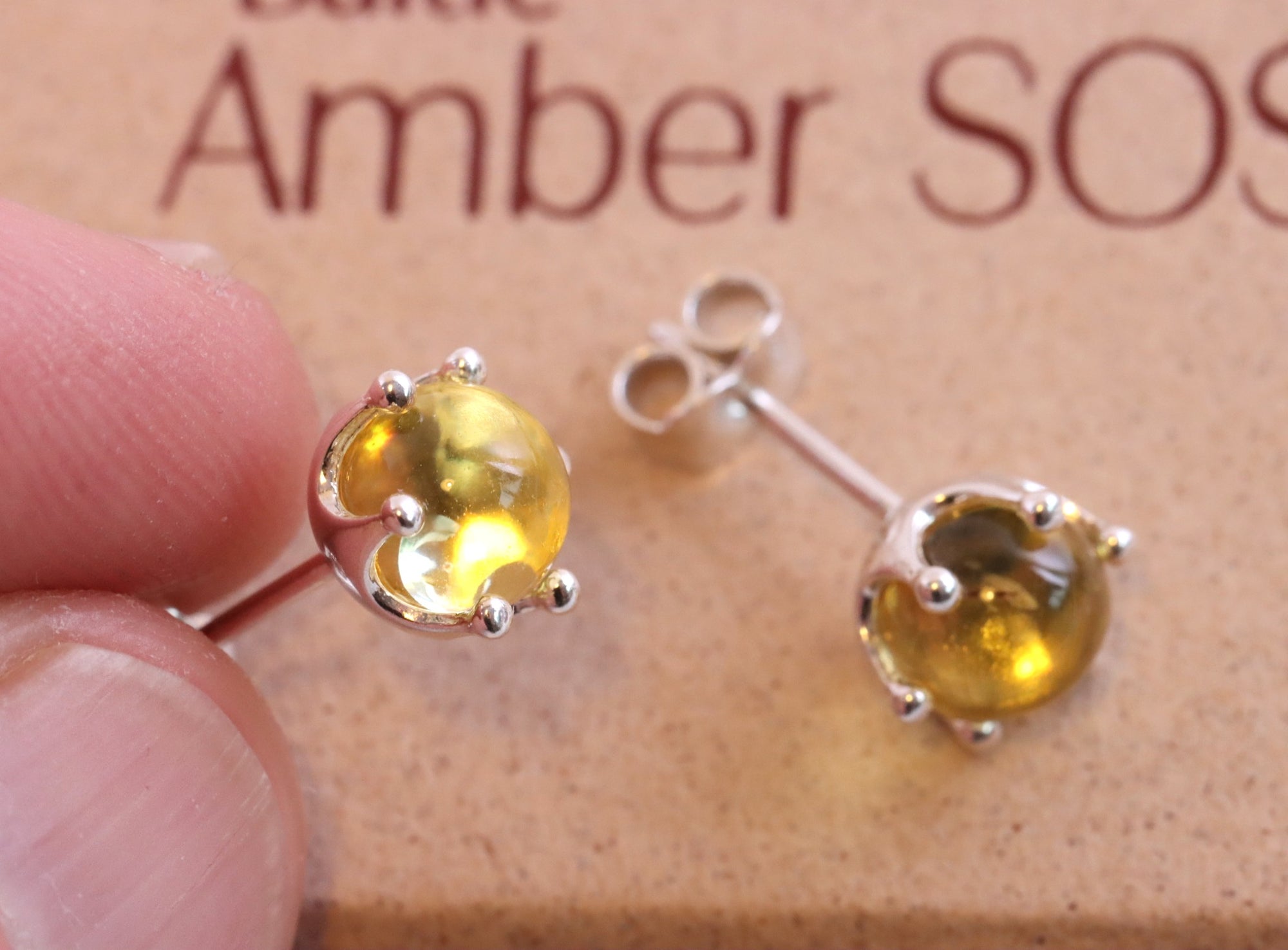 Pair of Tidy Round Amber Stud Earrings