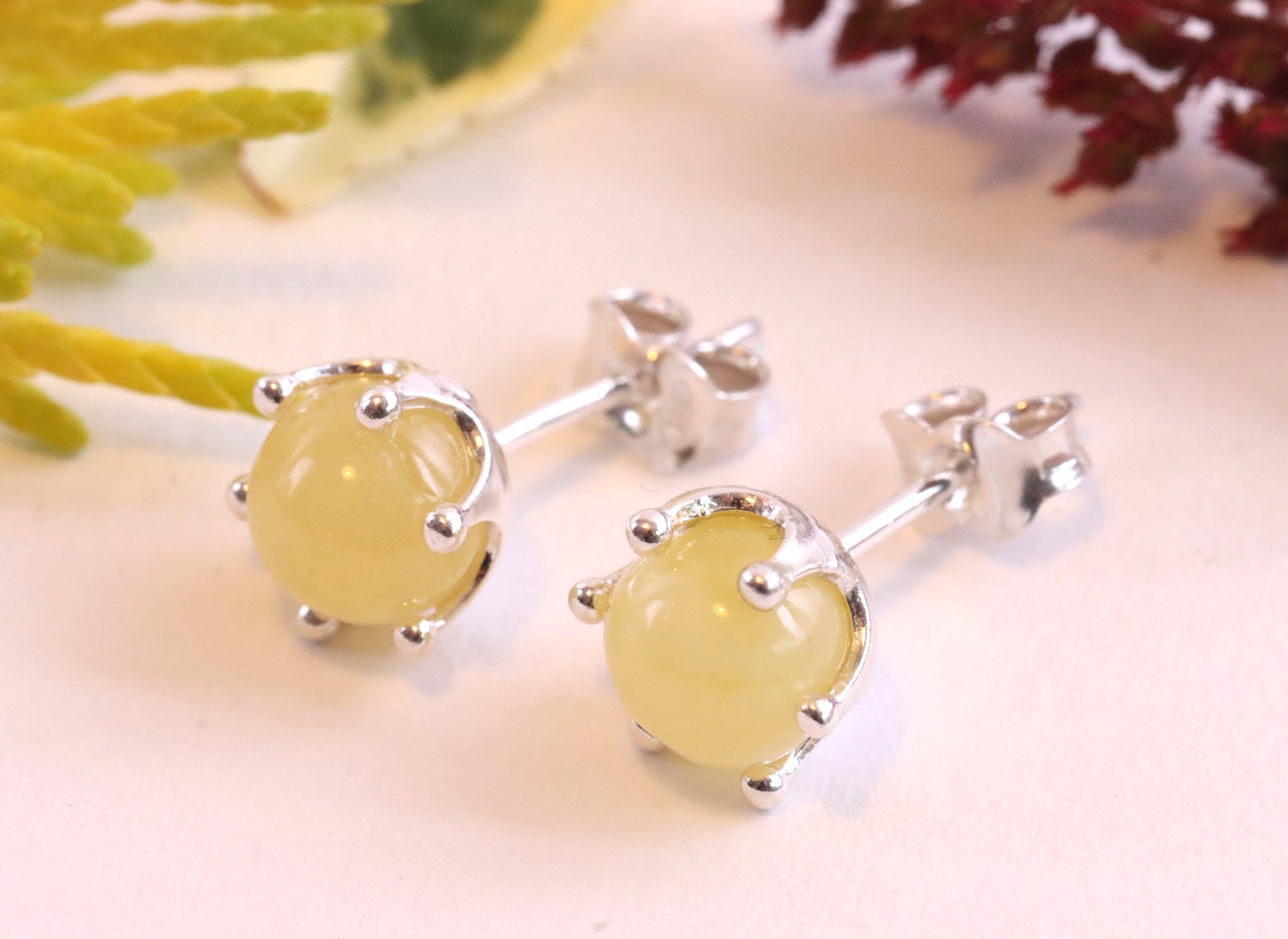 White Amber Earrings