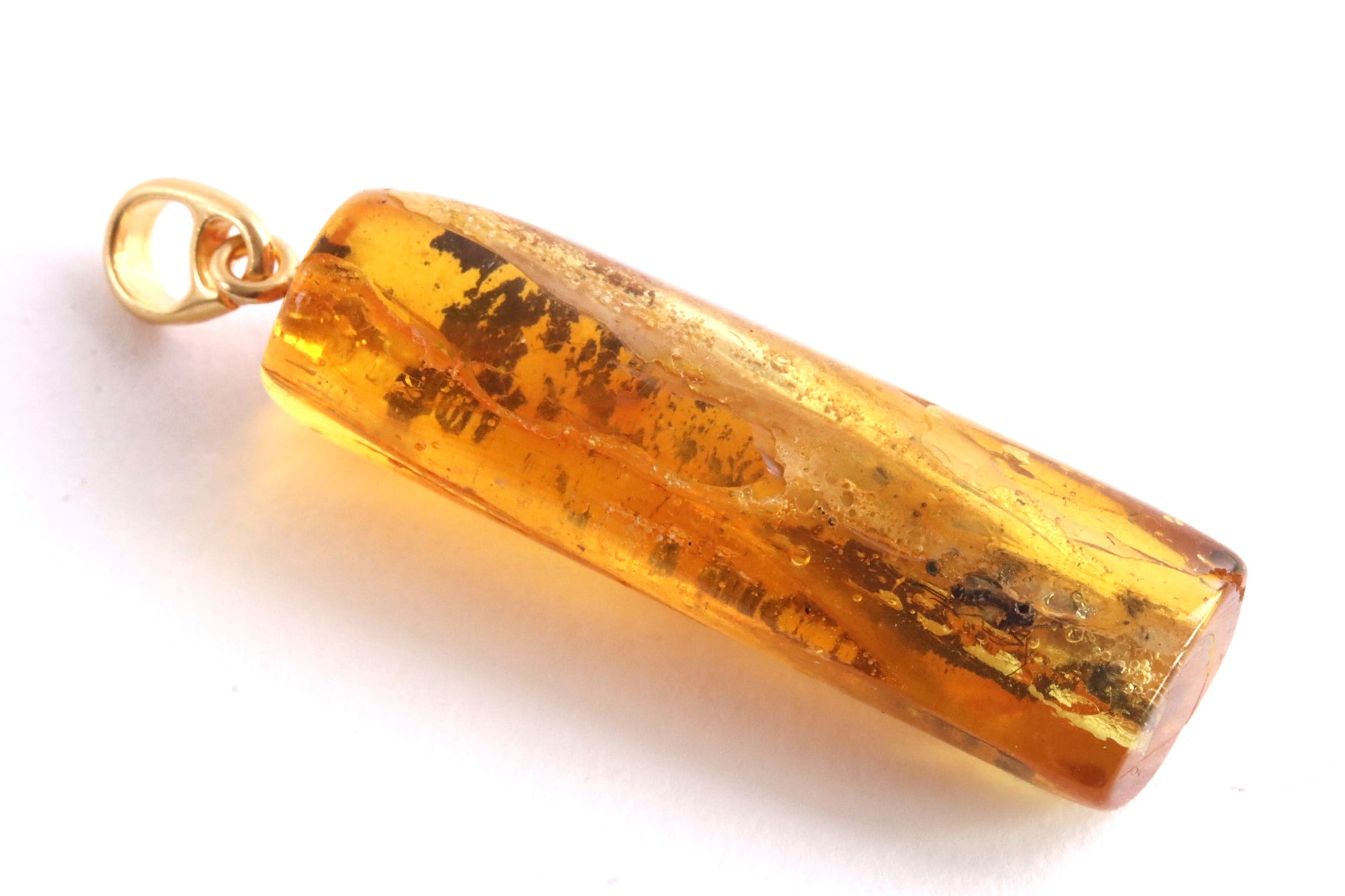 Amber Pendant on 925 Gold Plated Silver with Insect Inclusion