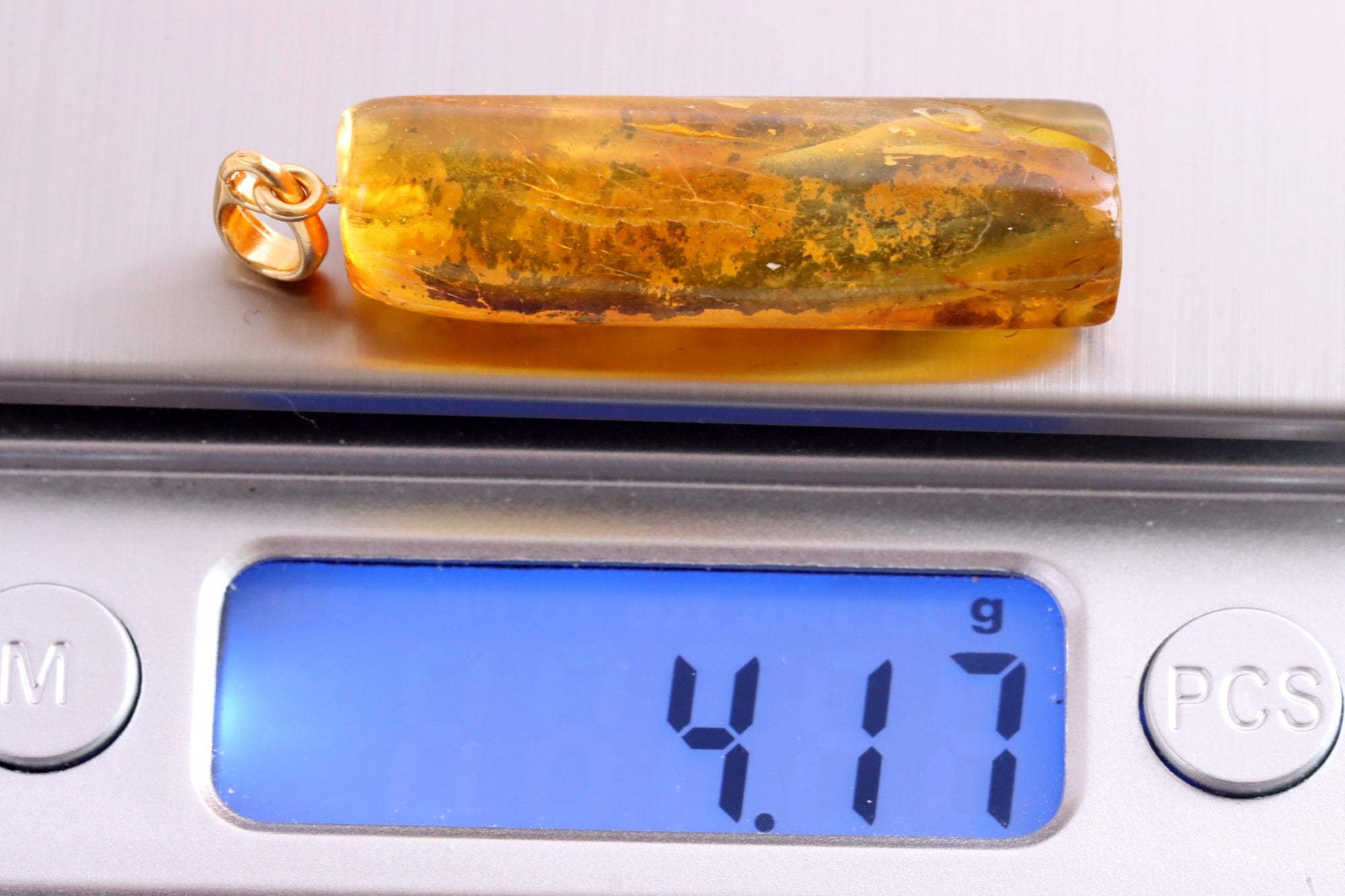 Amber Pendant on 925 Gold Plated Silver with Insect Inclusion