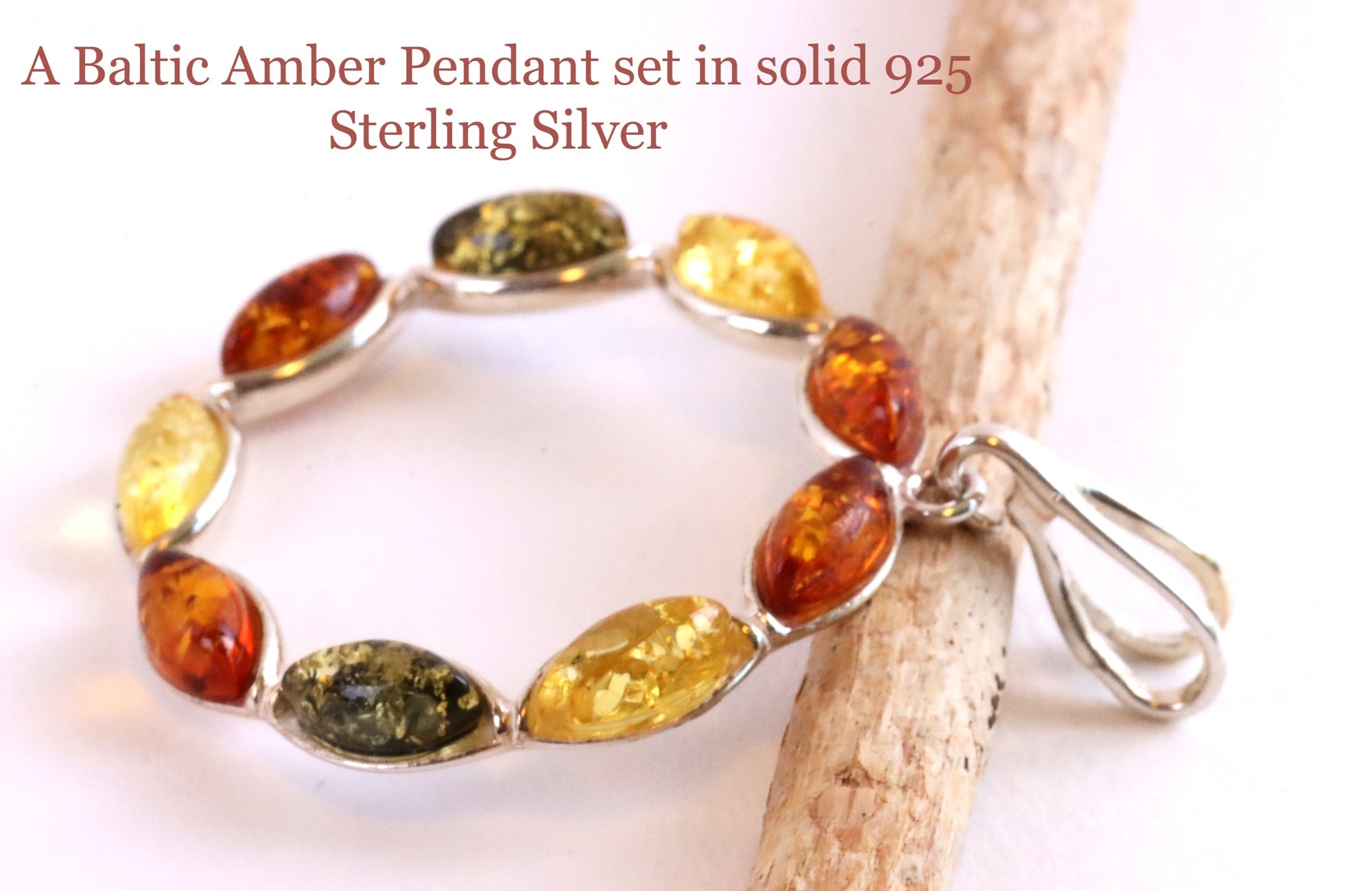 Baltic Amber Pendant set in solid 925 Sterling Silver