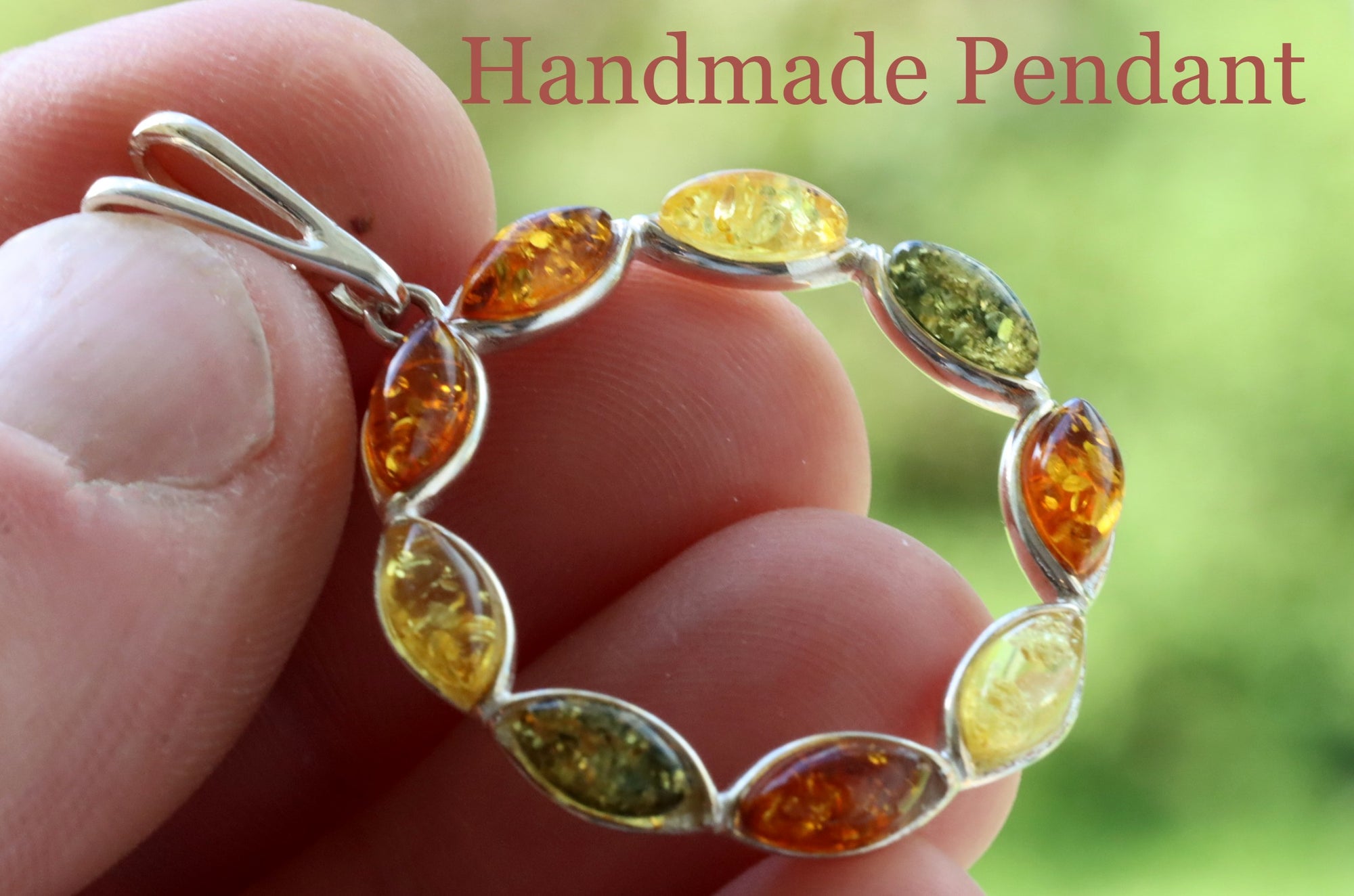 Baltic Amber Pendant set in solid 925 Sterling Silver