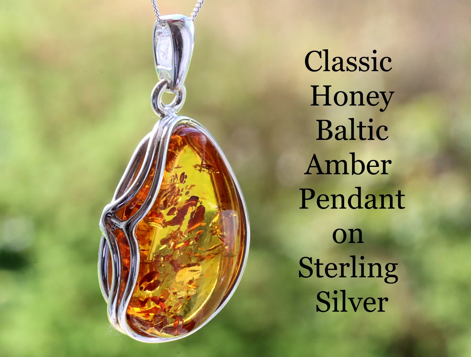 Classic Honey Baltic Amber Pendant on Sterling Silver