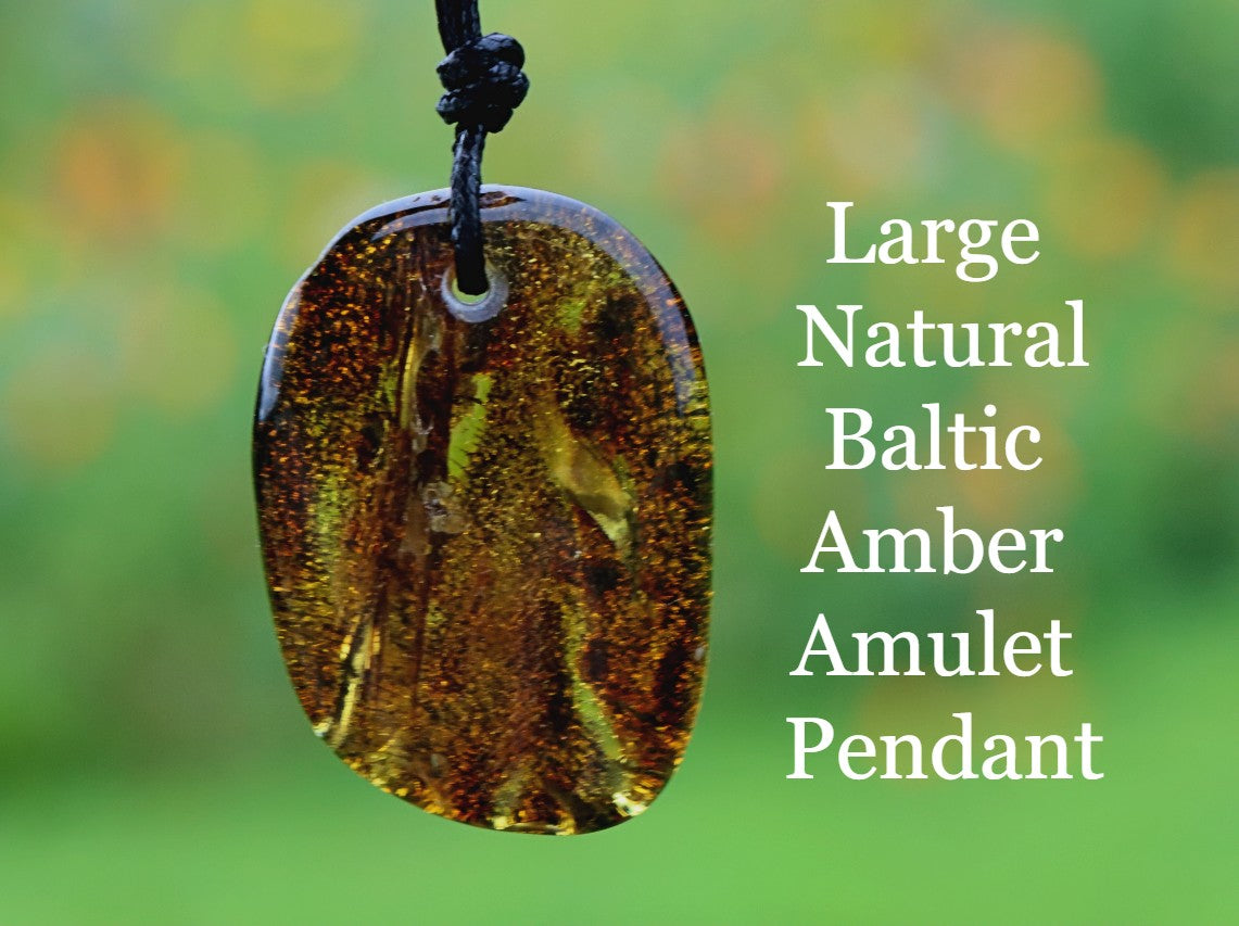 Large Baltic Amber Amulet Pendant • Natural Handmade Amber Necklace