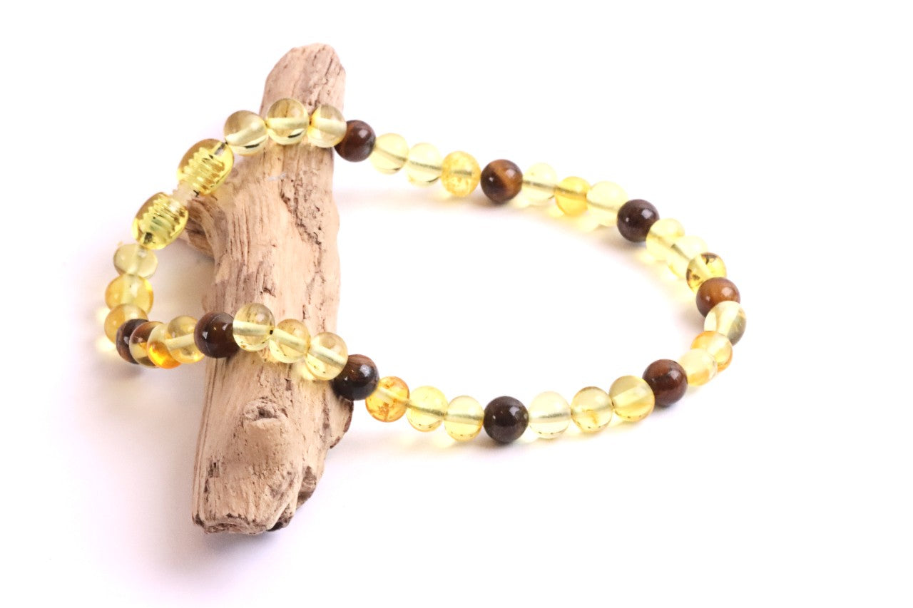 Baltic Amber and Tigers Eye Adult Anklet