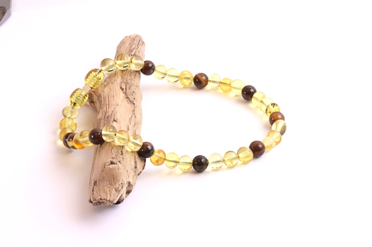 Baltic Amber and Tigers Eye Adult Anklet