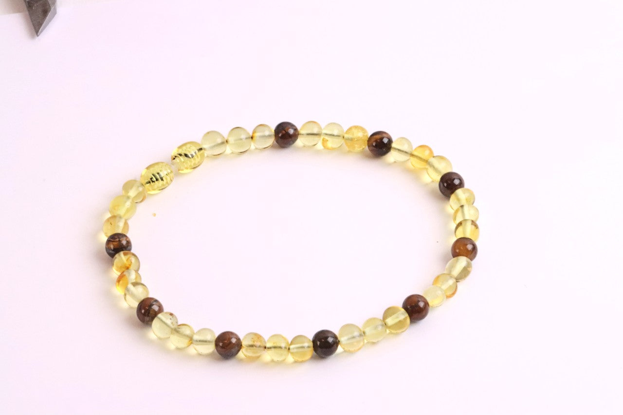 Baltic Amber and Tigers Eye Adult Anklet