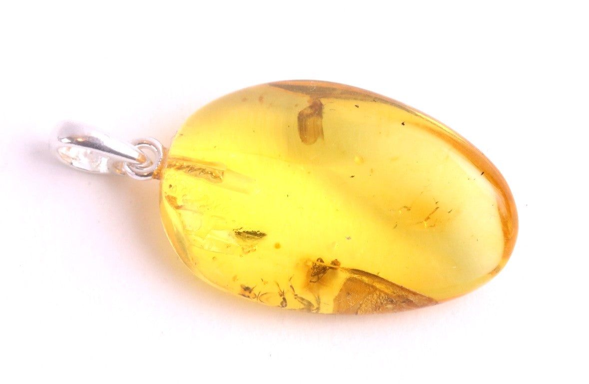 Golden Amber Pendant with Insect on Sterling Silver
