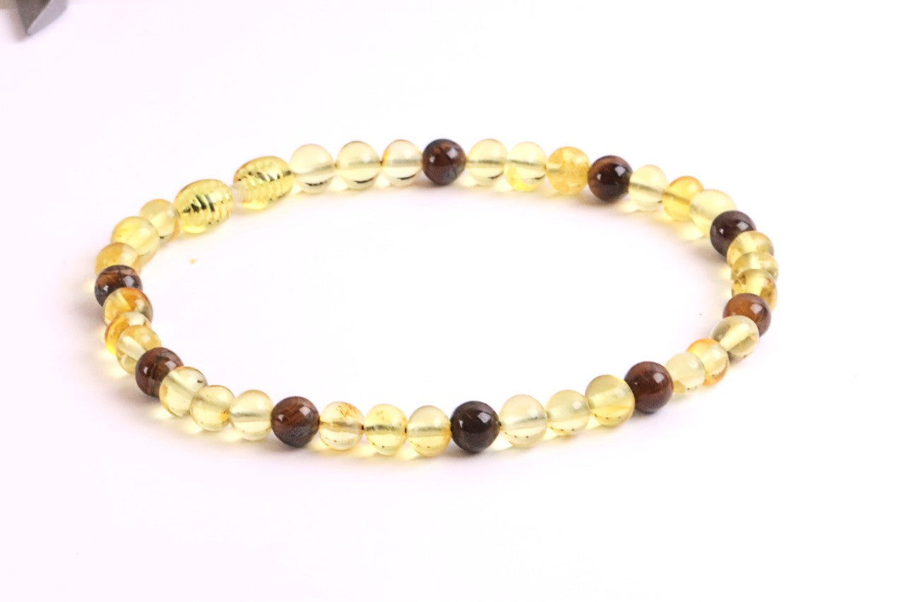 Baltic Amber and Tigers Eye Adult Anklet