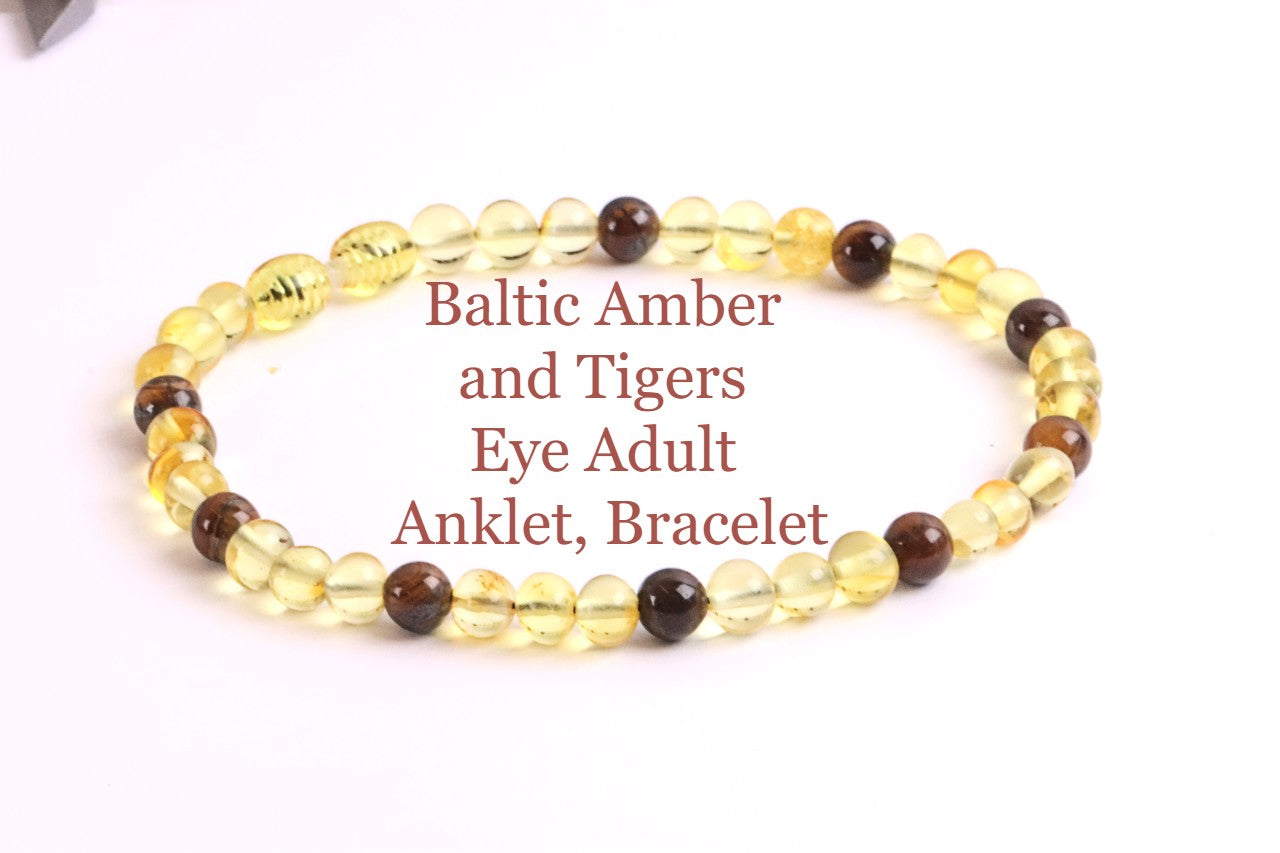 Baltic Amber and Tigers Eye Adult Anklet