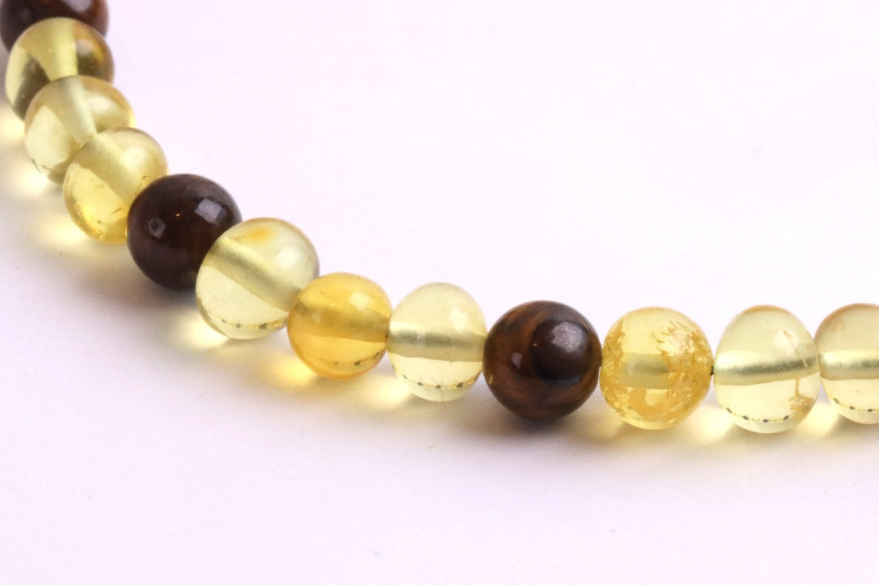 Baltic Amber and Tigers Eye Adult Anklet