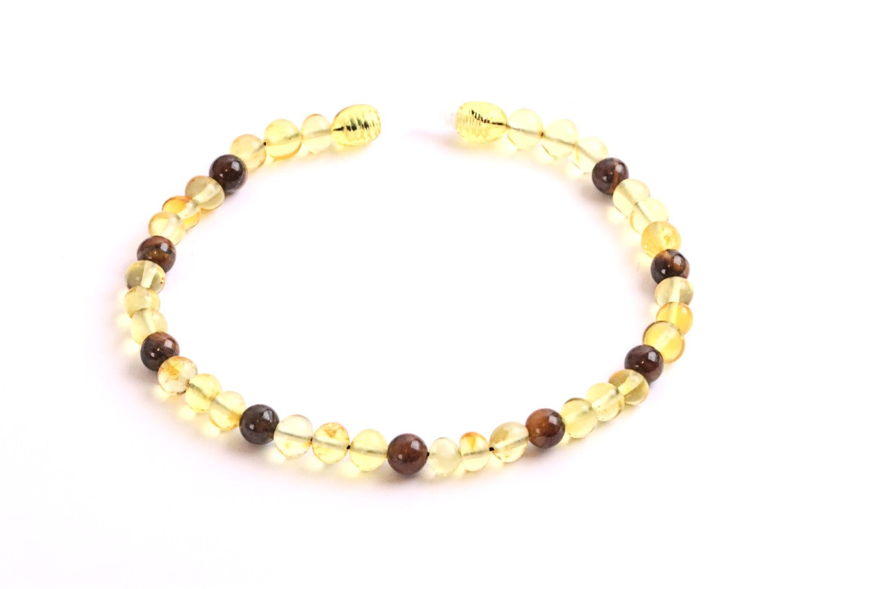 Baltic Amber and Tigers Eye Adult Anklet