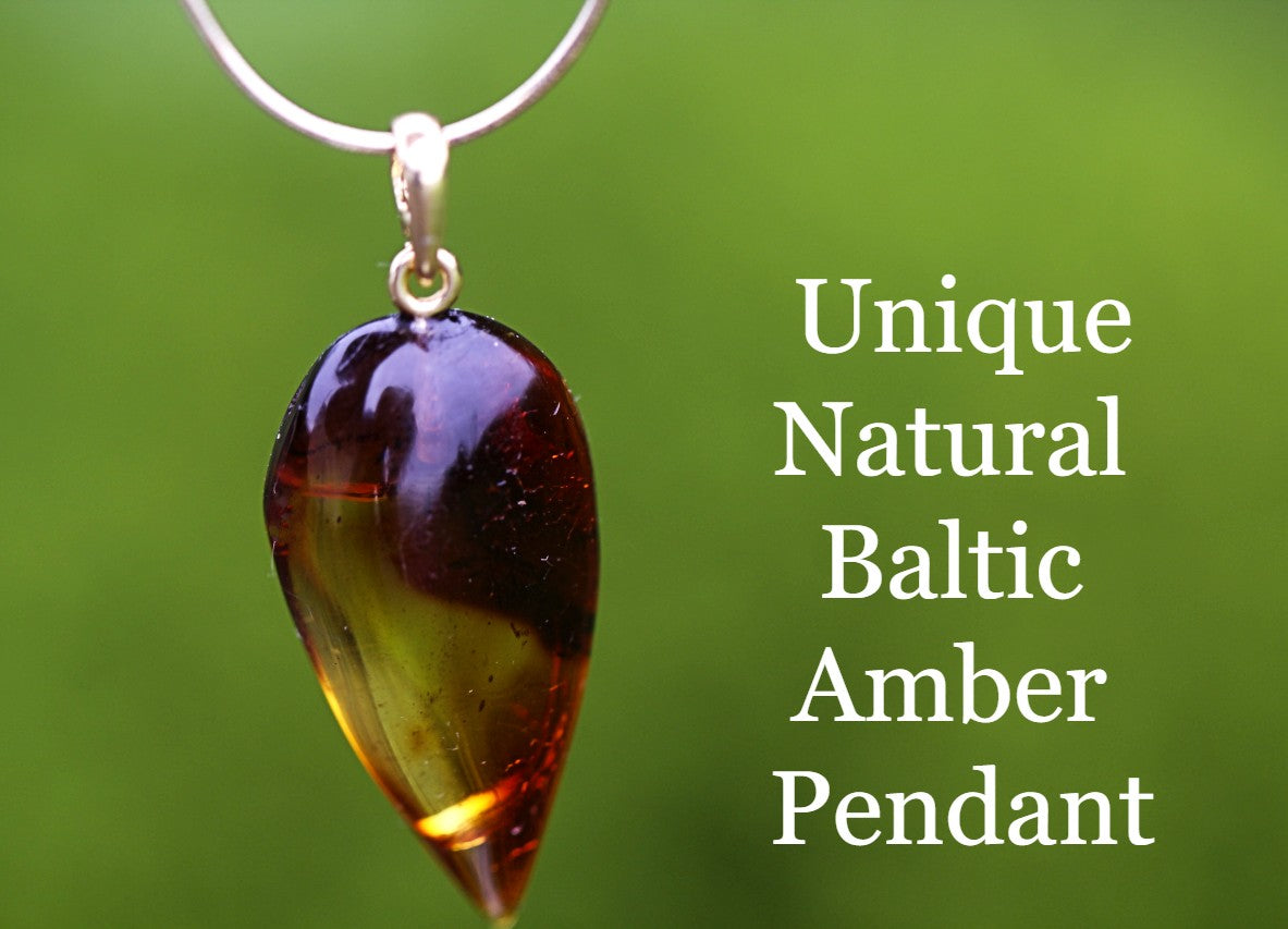 Natural Baltic Amber Pendant on Gold Plated Silver