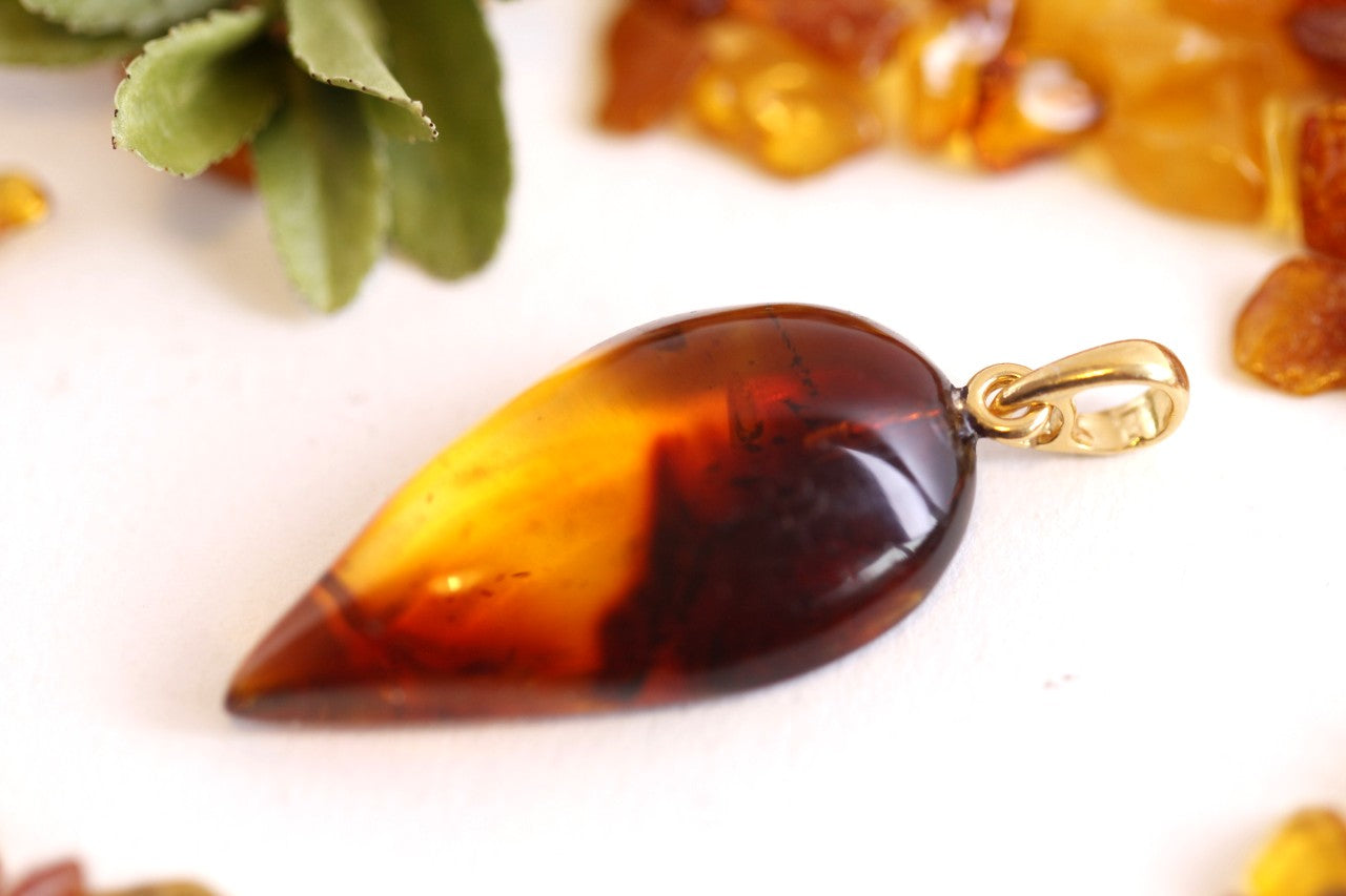 Natural Baltic Amber Pendant on Gold Plated Silver