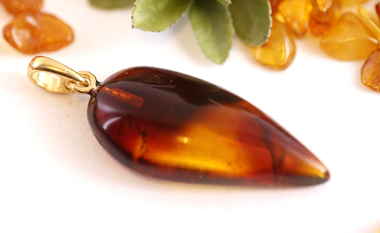 Natural Baltic Amber Pendant on Gold Plated Silver