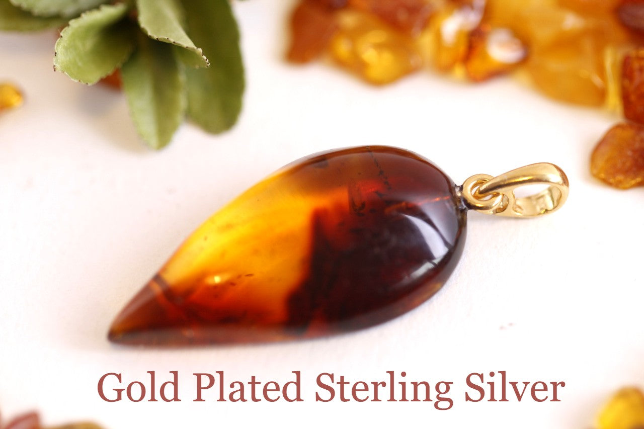 Natural Baltic Amber Pendant on Gold Plated Silver