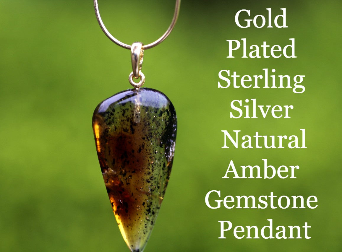 Gold Plated Sterling Silver Natural Amber Gemstone Pendant