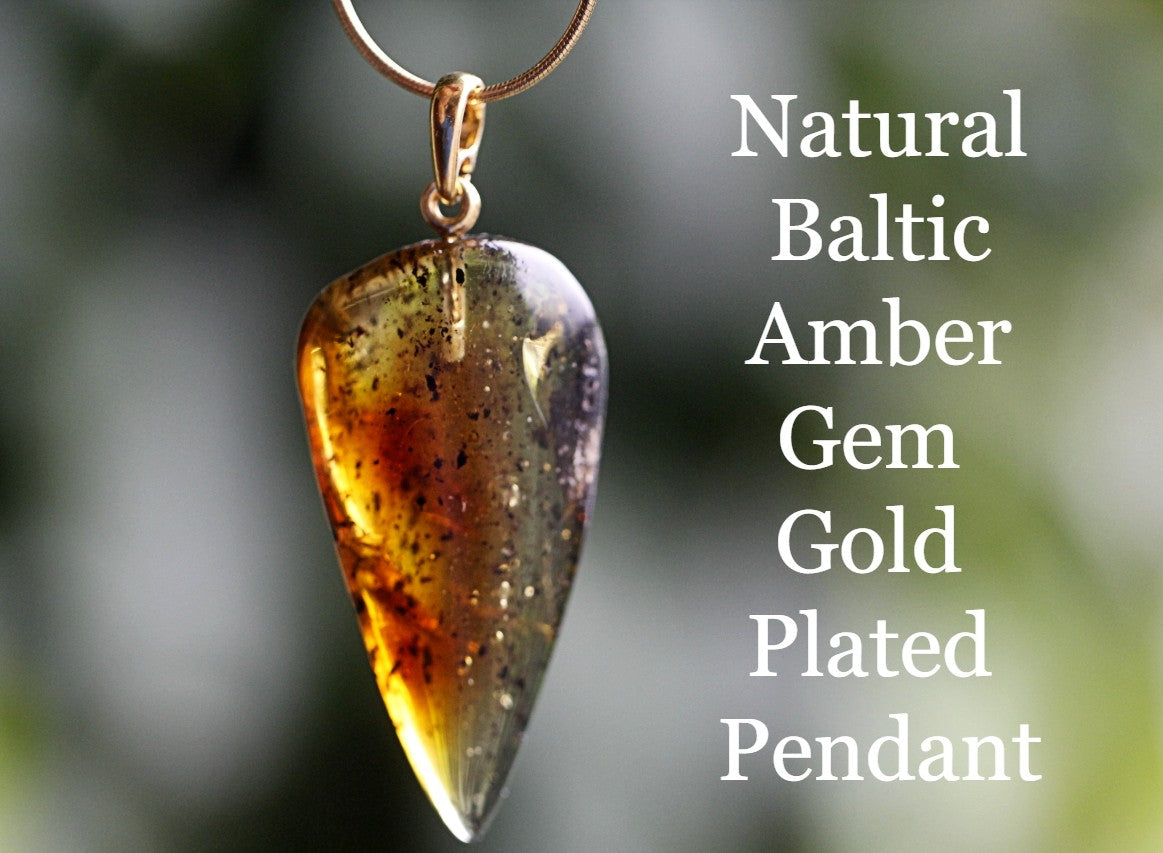 Gold Plated Sterling Silver Natural Amber Gemstone Pendant