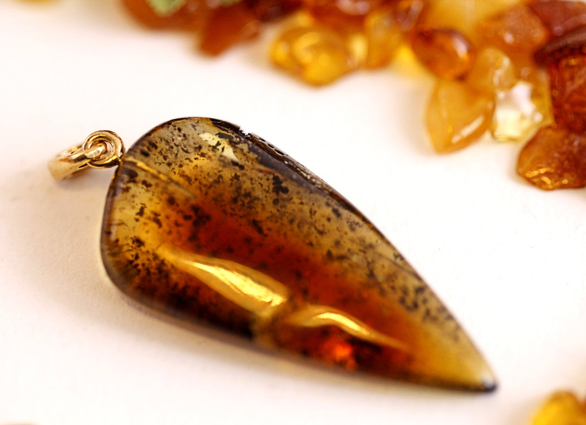 Gold Plated Sterling Silver Natural Amber Gemstone Pendant