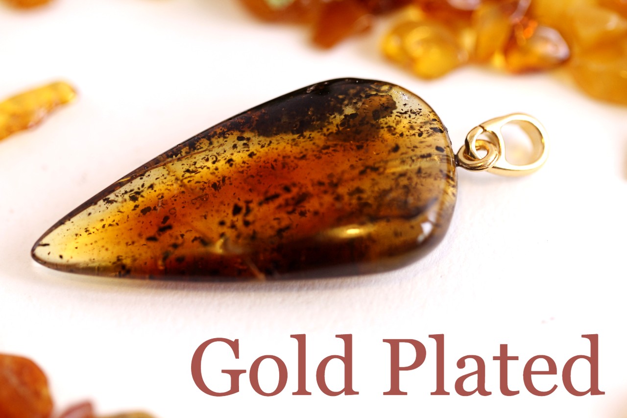 Gold Plated Sterling Silver Natural Amber Gemstone Pendant