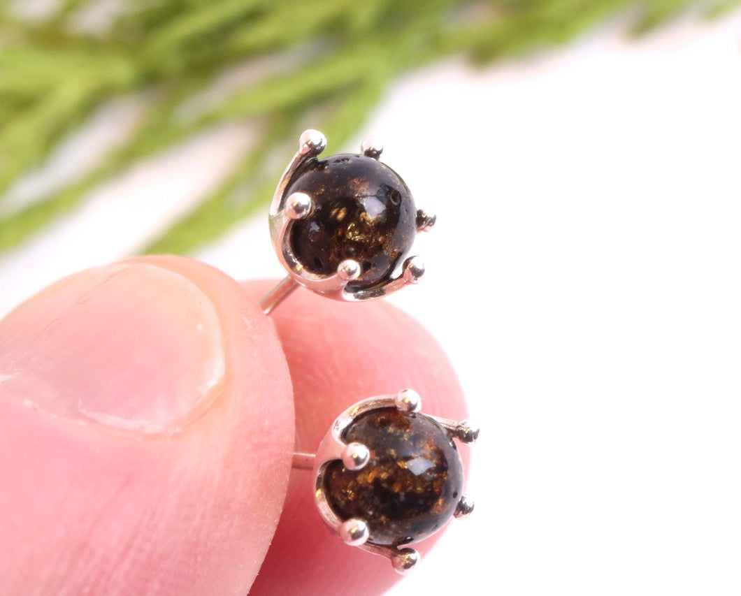 2 Pairs Round Amber Studs
