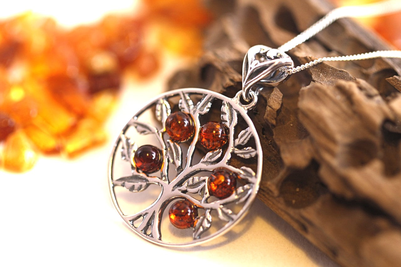 Tree Pendant with Honey Amber