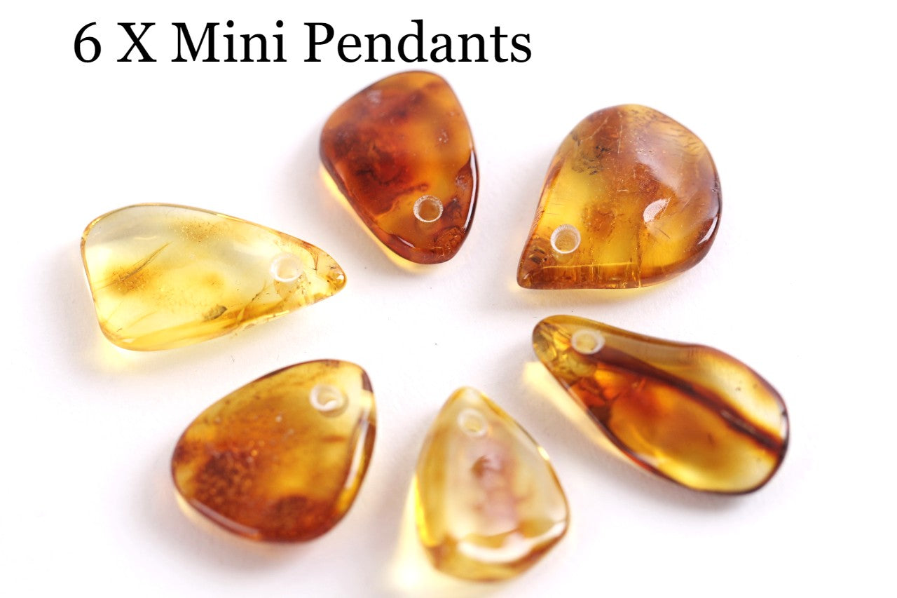 Collection of 6 pieces Amber Mini Pendants with 2mm Hole