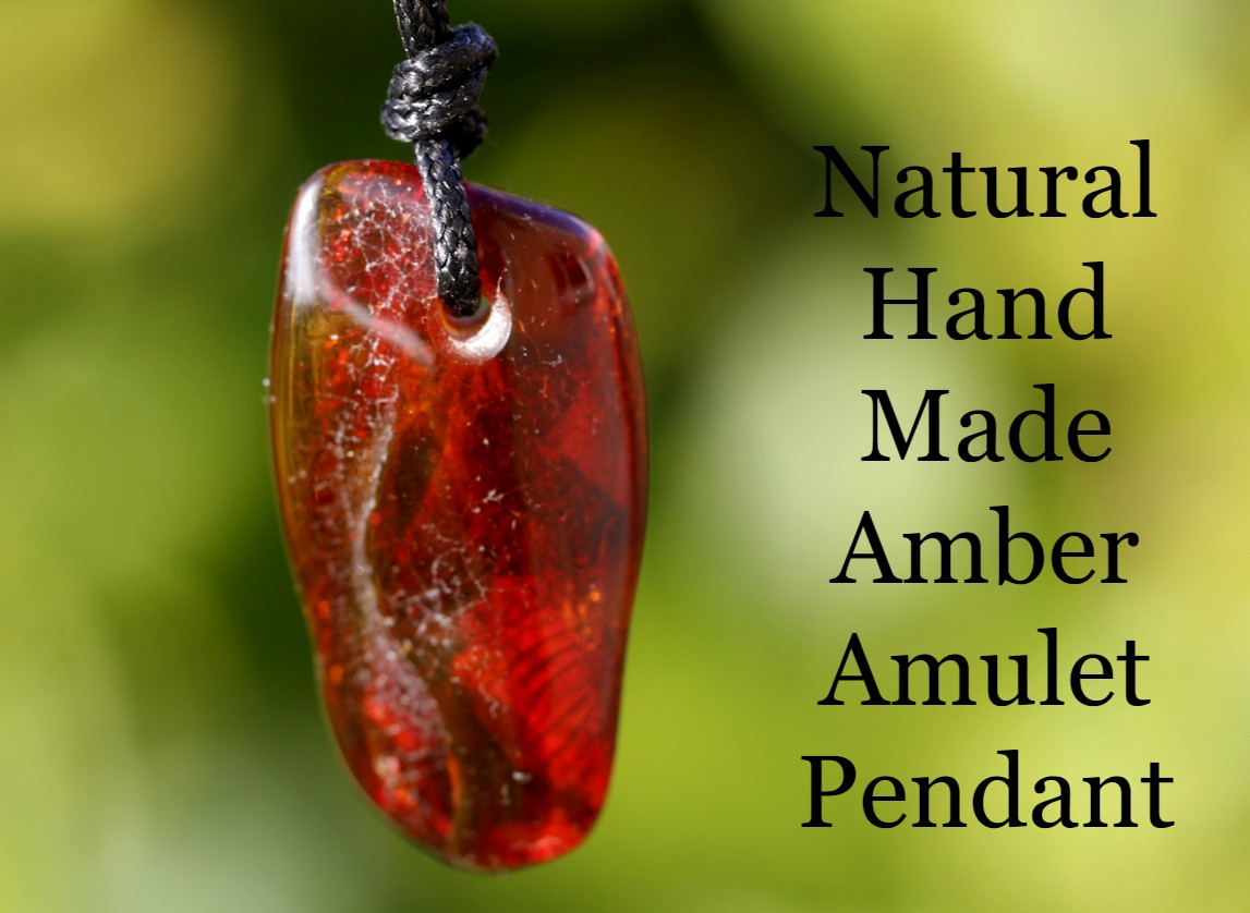 Natural Hand Made Amber Amulet Pendant for Mindfulness and Protection