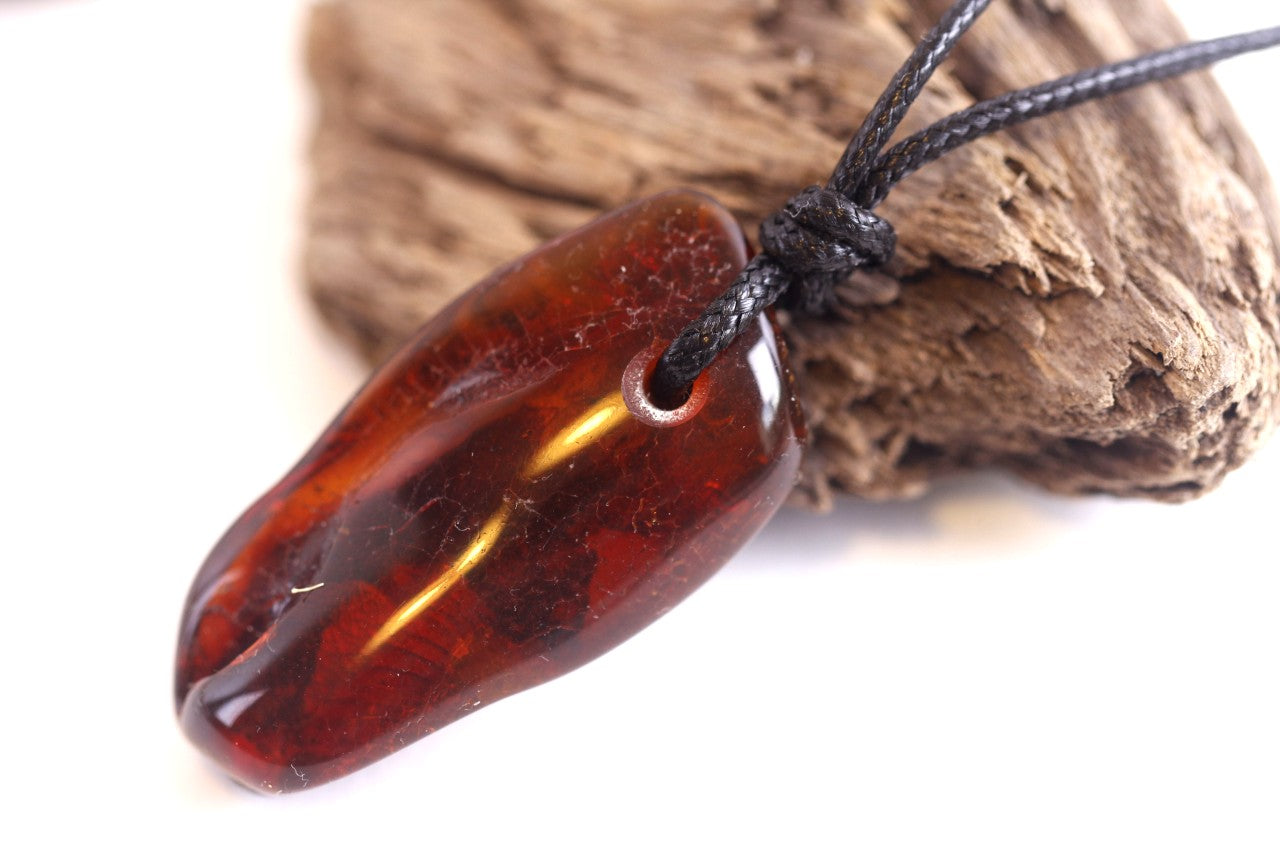 Natural Hand Made Amber Amulet Pendant for Mindfulness and Protection