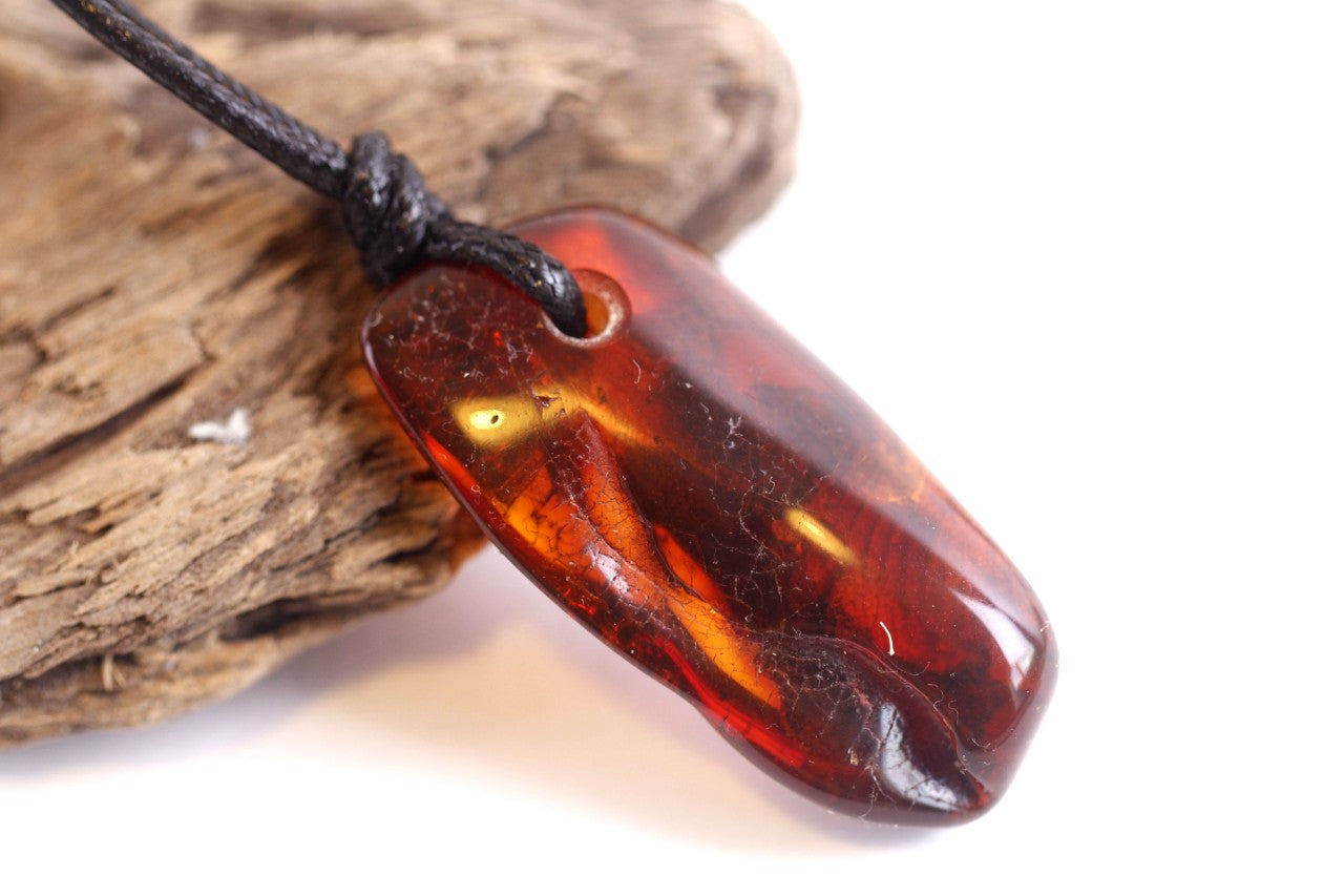 Natural Hand Made Amber Amulet Pendant for Mindfulness and Protection