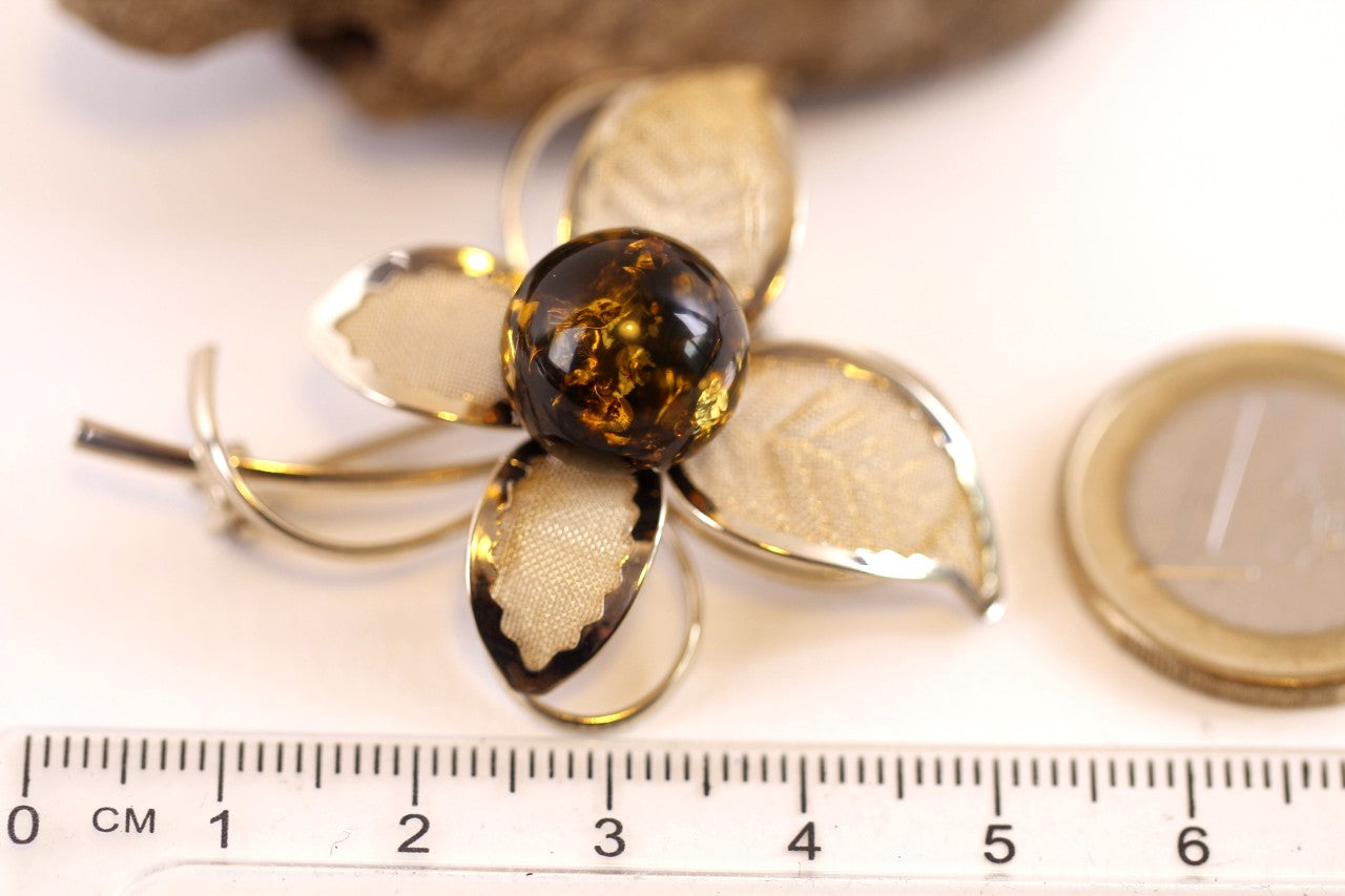 Gold Plated Sterling Silver Baltic Amber Brooch Christmas Gift