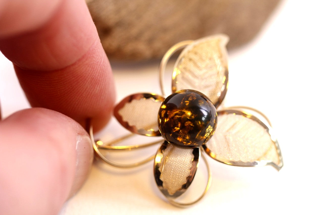 Gold Plated Sterling Silver Baltic Amber Brooch Christmas Gift