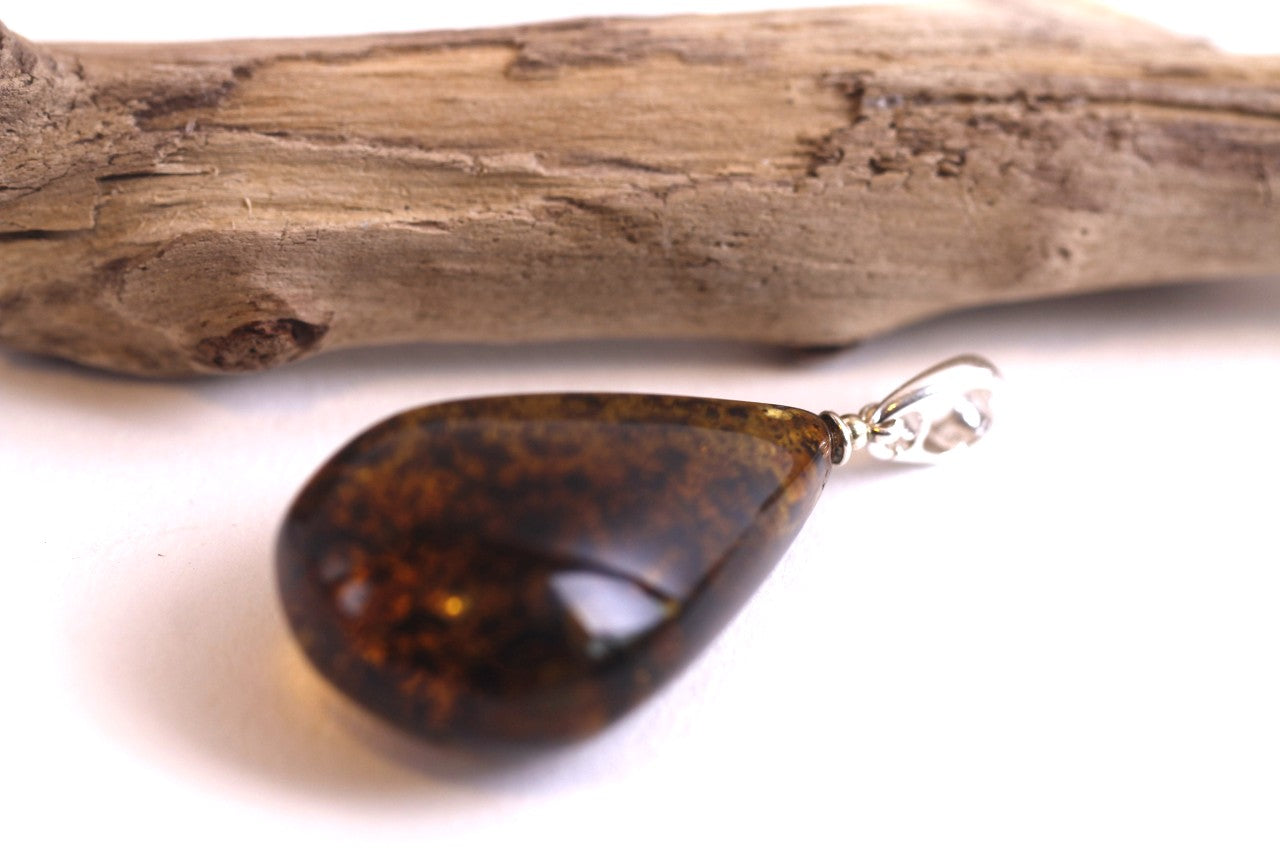 Natural Handmade Green Amber Pendant on Sterling Silver