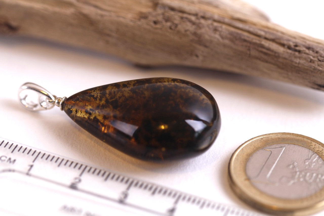 Natural Handmade Green Amber Pendant on Sterling Silver