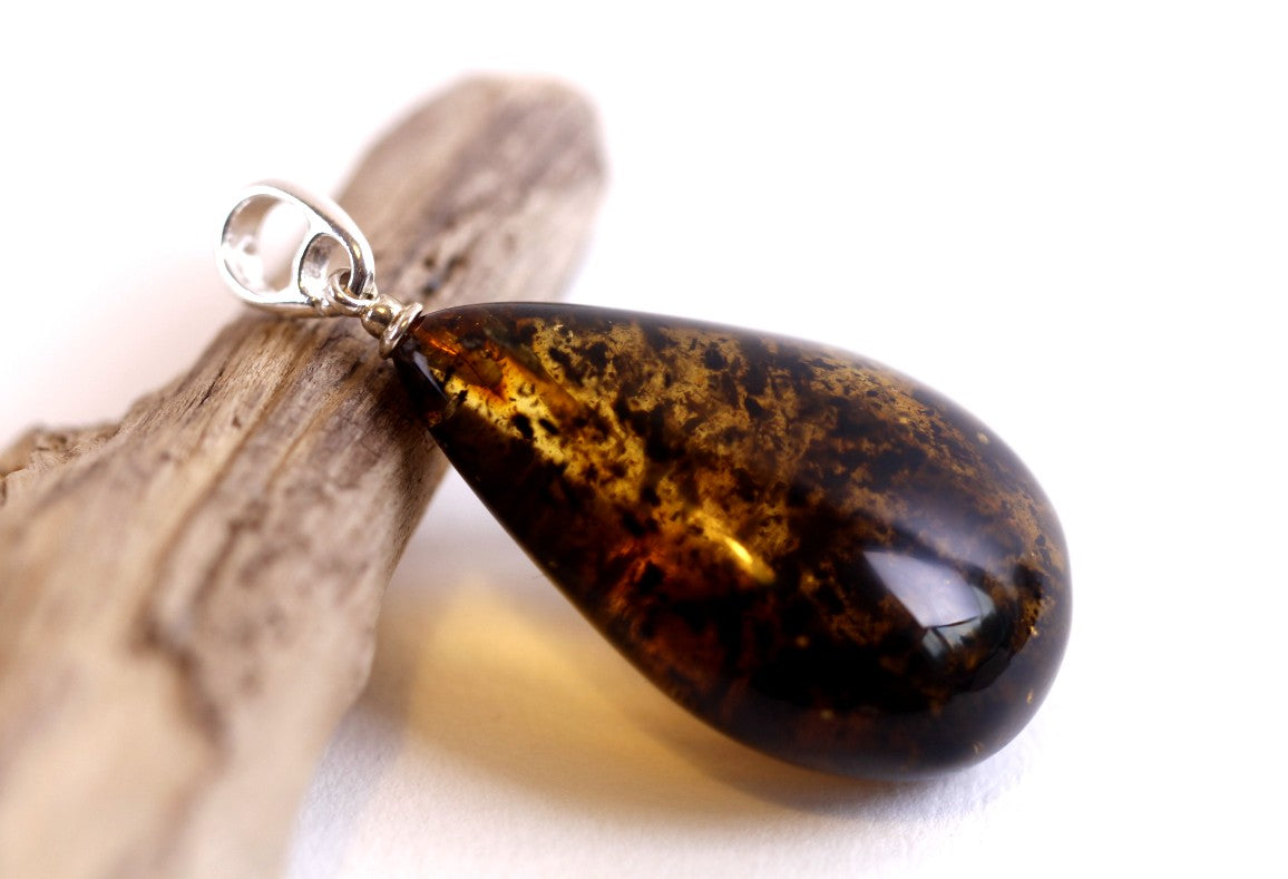 Natural Handmade Green Amber Pendant on Sterling Silver