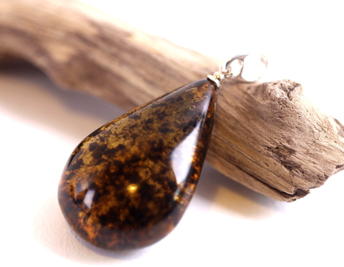 Natural Handmade Green Amber Pendant on Sterling Silver