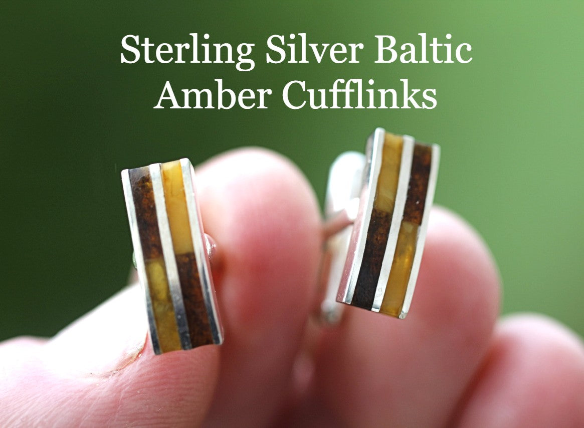 Christmas Cufflinks gift Sterling Silver Baltic Amber Cufflinks