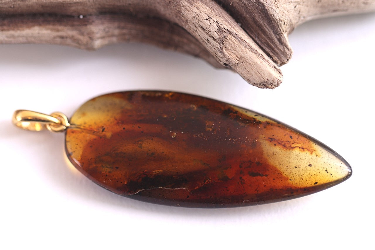 Handmade Natural Baltic Amber Gemstone Pendant on Gold Plated Silver