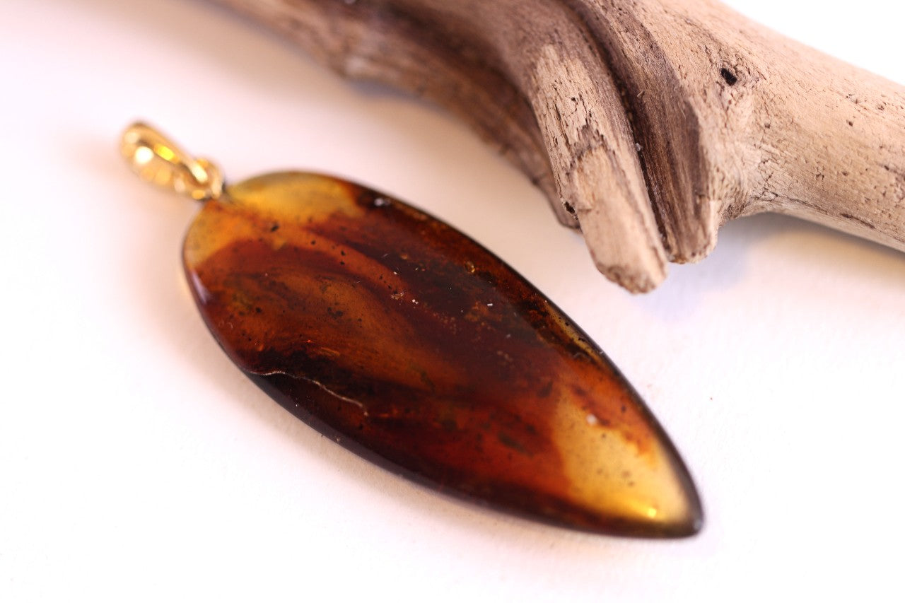 Handmade Natural Baltic Amber Gemstone Pendant on Gold Plated Silver